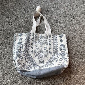 Neutral Gray/blue  Patterned Canvas Tote Bag